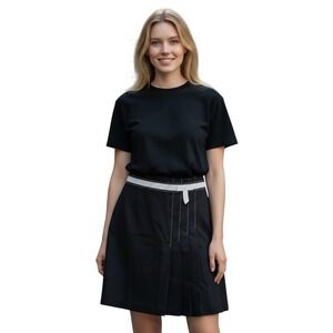 Black Pleated Skirt White Accents Knee Length‎ Career Office Business